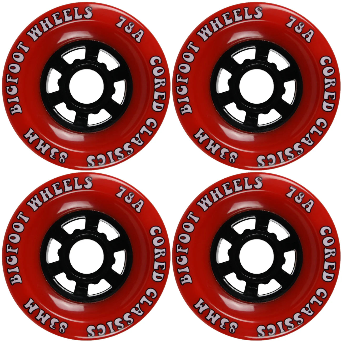 Bigfoot Longboard Wheels - 83mm 78a Cored Classics Red